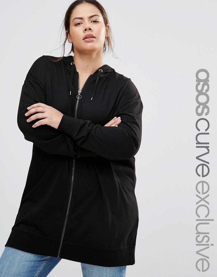 Asos Curve Oversized Zip Front Hoodie - Black