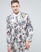 Asos Wedding Super Skinny Suit Jacket In Cream Floral Print - Cream