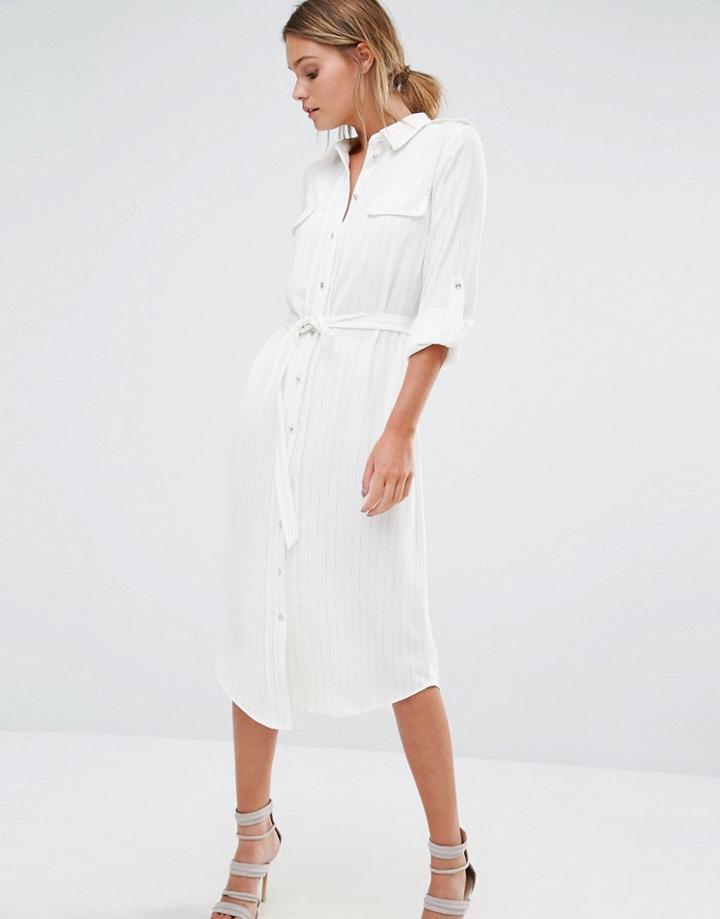 Oasis Pinstripe Shirt Dress - White