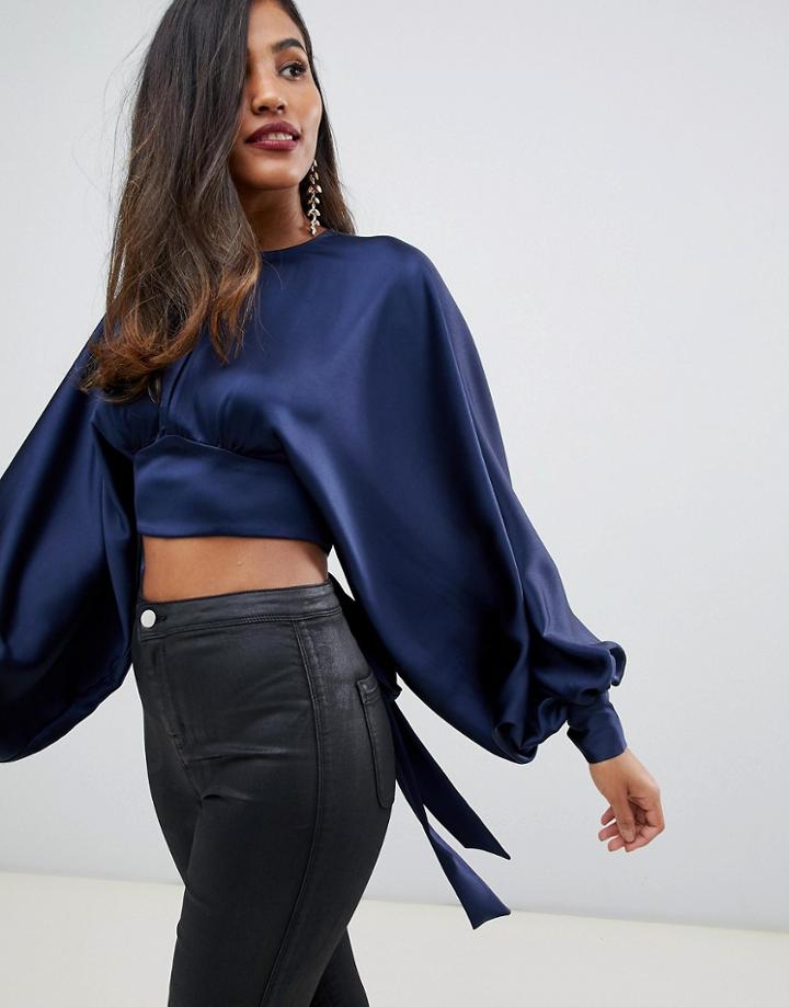 Asos Edition Blouson Top With Open Back - Navy