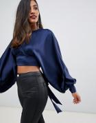 Asos Edition Blouson Top With Open Back - Navy
