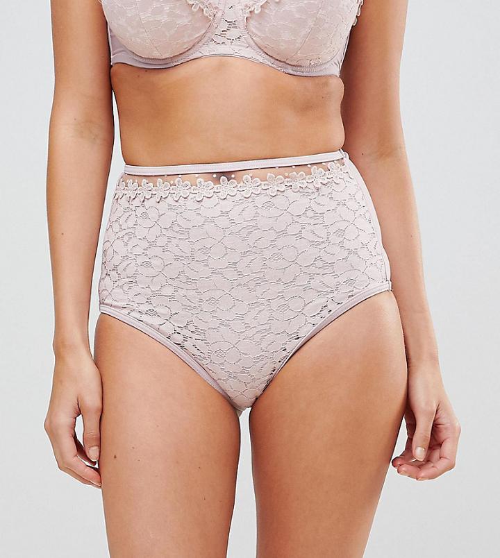 Peek & Beau Floral Trim High Waist Bikini Bottom - Pink