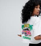 Crooked Tongues Cropped T-shirt With Camper Van Print - White