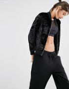 Missguided Velvet Bomber Jacket - Black
