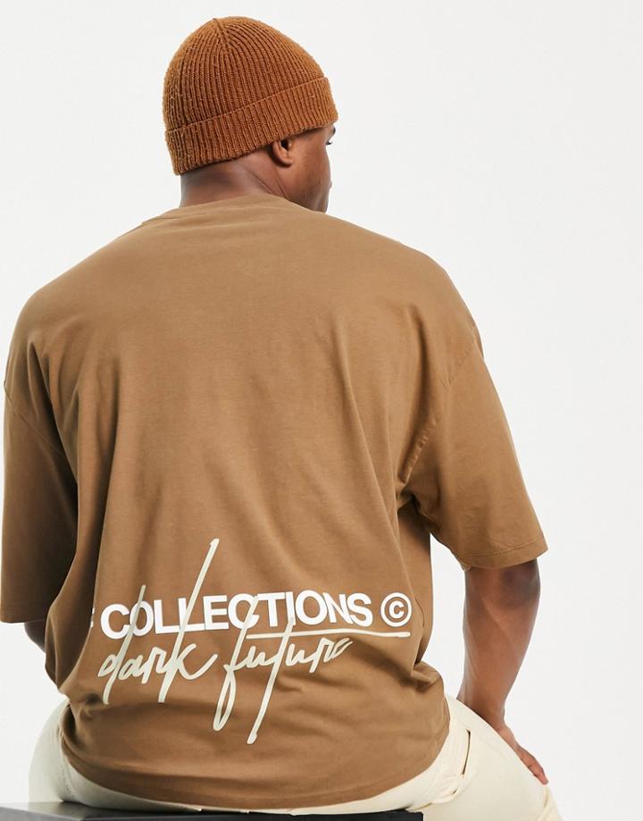 Asos Dark Future Oversized T-shirt With Back Logo Print In Brown