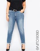 Asos Curve Kimmi Shrunken Boyfriend Jeans In Lily Wash - Midwash Blue