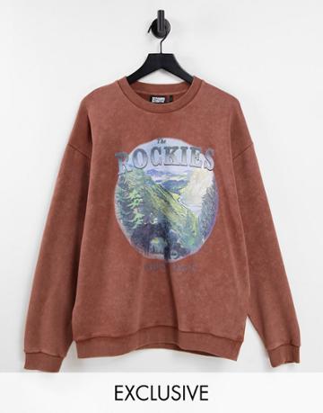Reclaimed Vintage Inspired Unisex Oversized Sweatshirt With Rockies Print In Brown