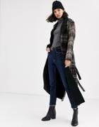 Native Youth Longline Reversible Coat With Belt In Check