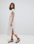 Suncoo Striped Midi Dress With Tassles - White