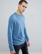 Asos Design Cotton Sweater In Pale Blue - Blue