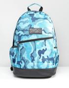 Heist Blue Camo Backpack With Leather Look Trims - Blue