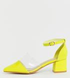 Truffle Collection Wide Fit Transparent Pointed Heels In Neon - Brown