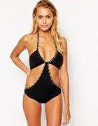 Asos Gold Chain Detail Cut Out Swimsuit