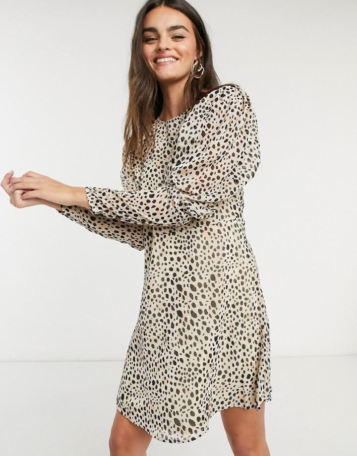 Vila Mini Dress With Puff Sleeves In Spot Print-white