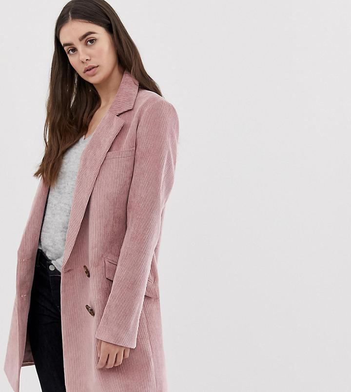 Asos Design Tall Cord Boyfriend Coat - Pink