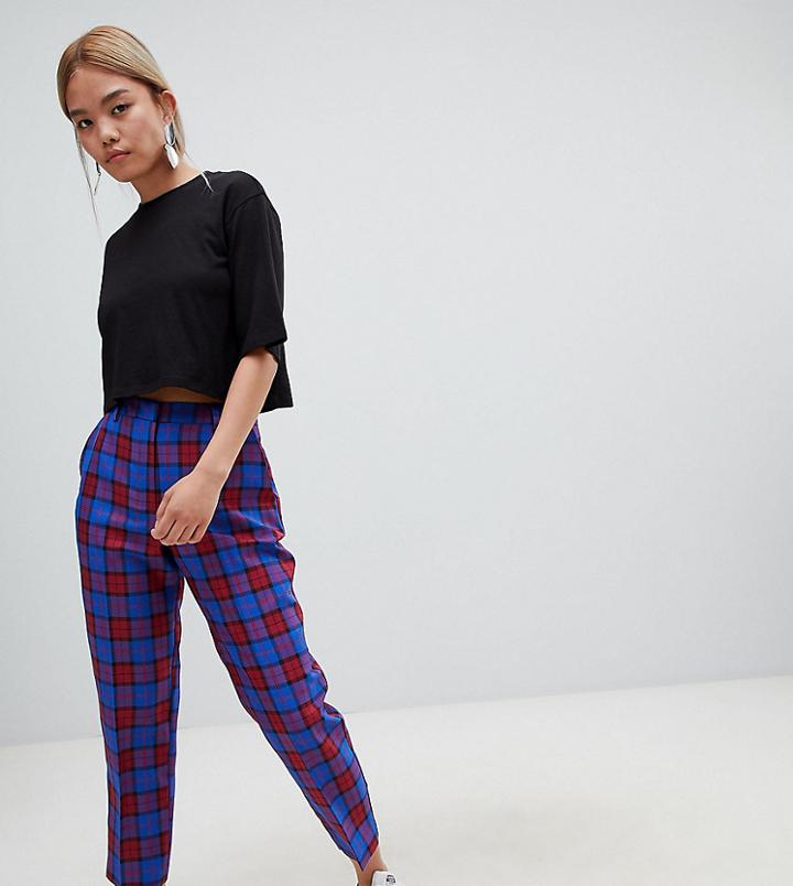 Asos Design Petite Blue And Red Check Slim Pants - Multi