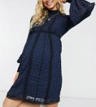 Asos Design Maternity Lace Victorianna Dress In Navy