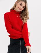New Look Ruffle Edge High Neck Sweater In Red