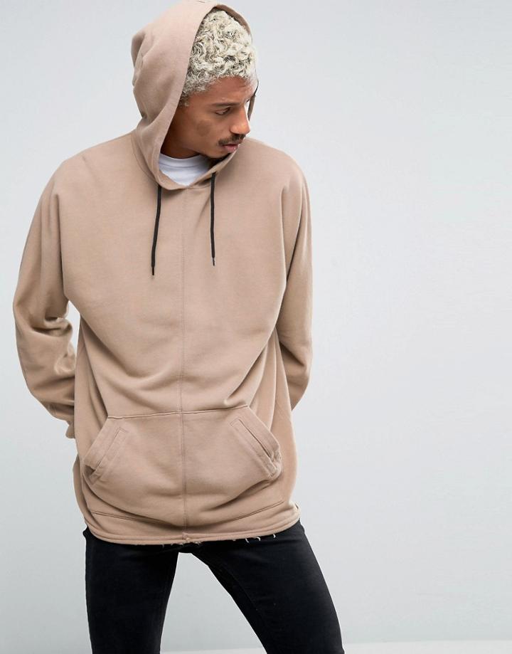 Asos Oversized Longline Hoodie In Beige - Beige