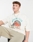 Asos Design Oversized T-shirt In Off White With Collegiate Print