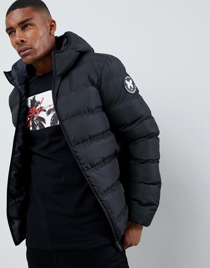 Good For Nothing Hooded Puffer Jacket In Black - Black