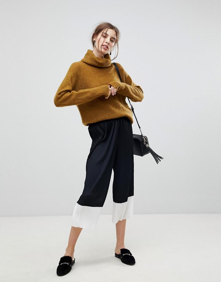 Asos Mono Hem Plisse Culottes - Black