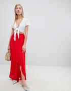 New Look Wrap Frill Maxi Skirt - Red