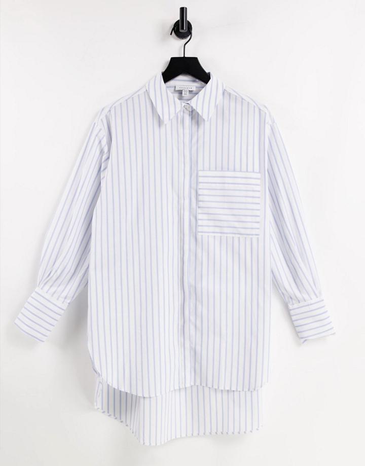 Topshop Stripe Poplin Shirt In Pale Blue-purple