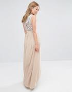 Maya Delicate Maxi Dress With Embellished Back - Brown