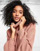 Vila Knitted Roll Neck Sweater With Volume Sleeves In Rose Pink