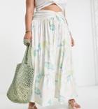 Asos Design Curve Exclusive Ruched Channel Maxi Skirt In Swirl Print-multi