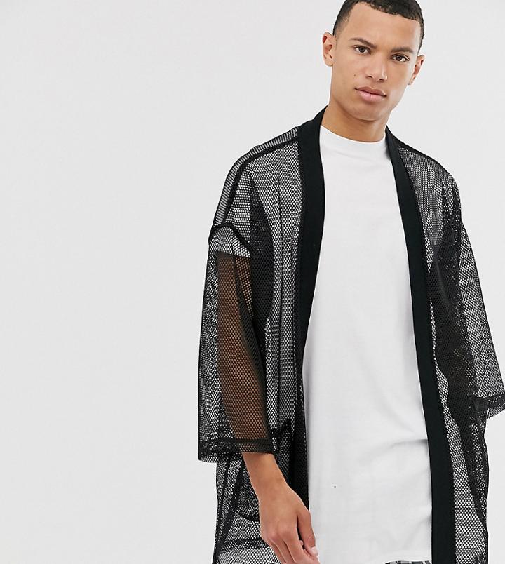 Asos Design Tall Mesh Kimono Cardigan In Black