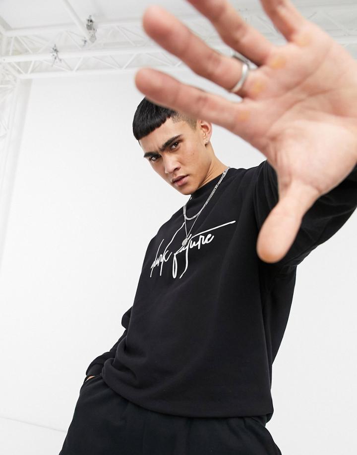 Asos Dark Future Oversized Sweatshirt In Black With Script Logo Print