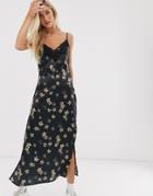 Sacred Hawk Maxi Dress With Lace Detail In Floral - Black
