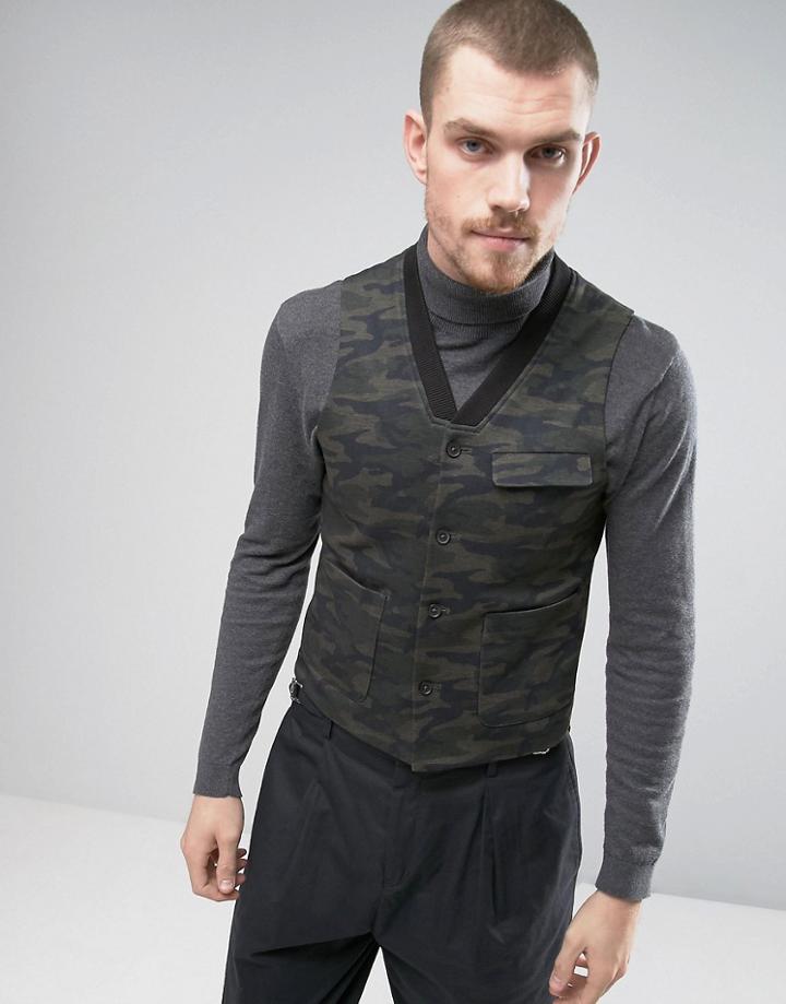 Asos Super Skinny Vest In Camo Print - Green