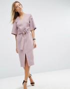Asos Clean Obi Wrap Dress With V Front - Purple