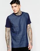 Minimum T-shirt With Woven Shirt Front - Navy Blazer