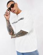Asos Dark Future Oversized T-shirt With Quarter Zip And Logo Print In Ribbed Texture Neutral