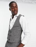 Topman Double Breasted Vest In Gray-grey