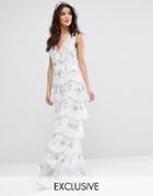 Maya Bridal Tiered Maxi Dress With Allover Embellishment - White