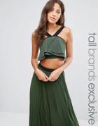 True Decadence Tall Strappy Fluted Crop Top - Green