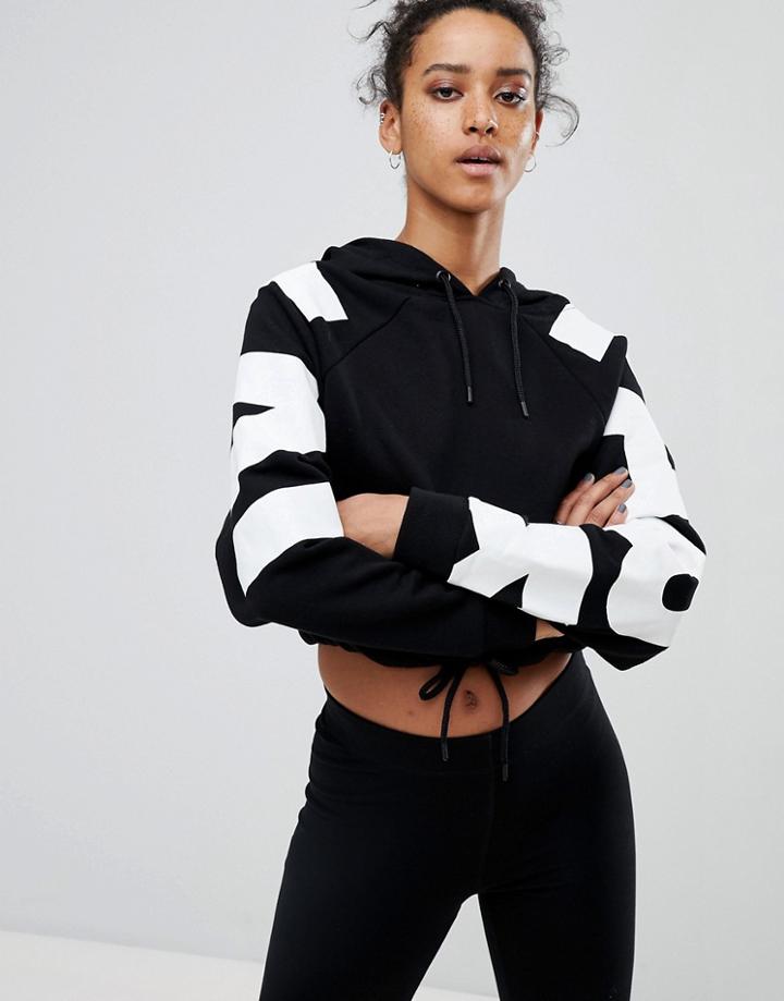 Ivy Park Cropped Hoodie With Logo Arm In Black - Black