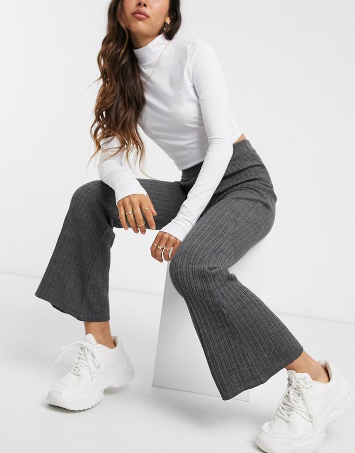 Asos Design Knit Flare Pants In Gray - Part Of A Set-grey
