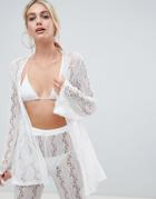 Asos Design Crochet Lace Beach Two-piece Kimono Top In White - White