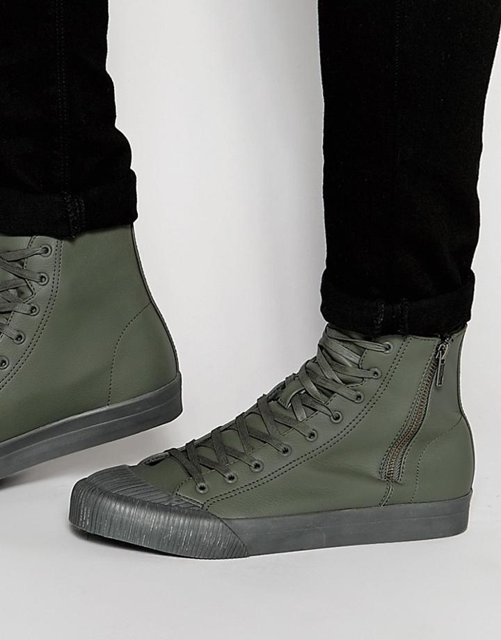 Asos High Top Sneakers In Khaki - Green