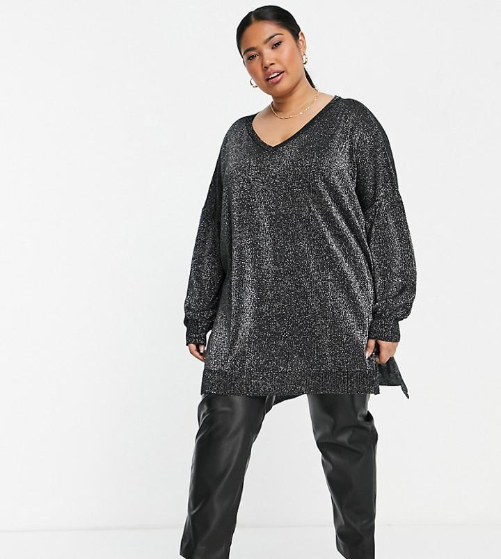 Yours Sweater With Open Back In Black Glitter