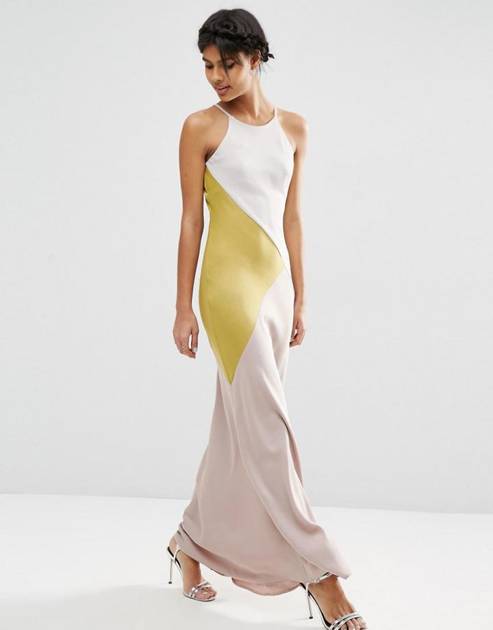 Asos Premium Silky Color Block Maxi Dress - Multi