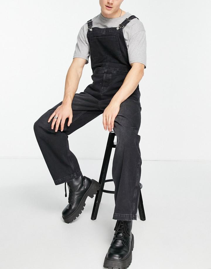 Topman Rodeo Overalls In Washed Black