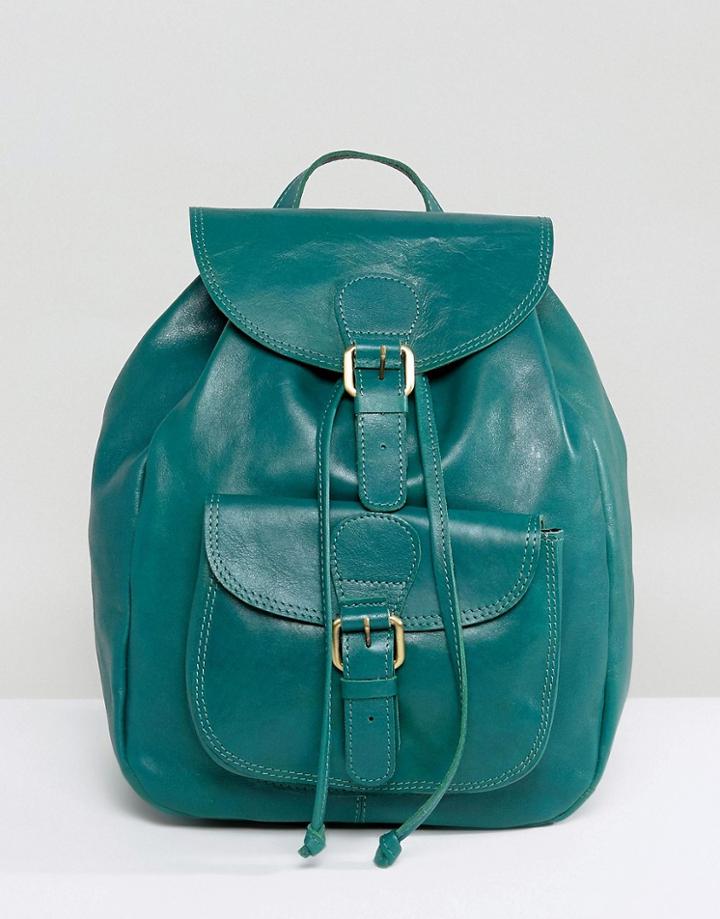 Asos Leather Front Pocket Backpack - Green