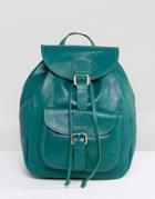 Asos Leather Front Pocket Backpack - Green